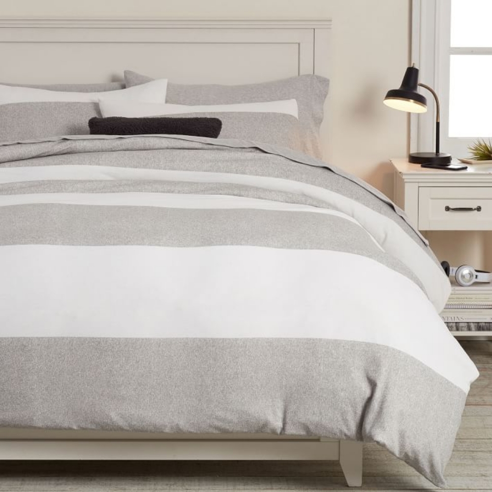 New Pottery Barn Teen Dorm Fave Tee Duvet Cover Bold Stripe Gray Full/Qu…